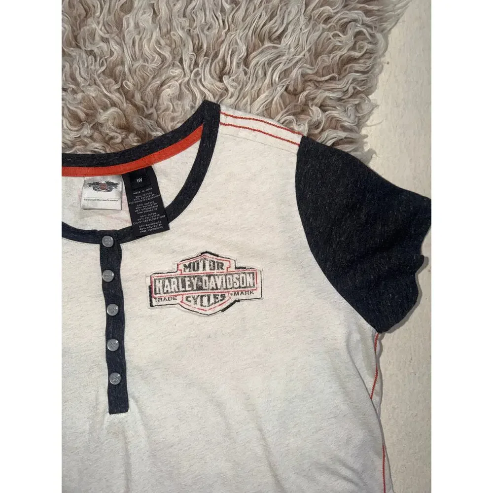 Harley Davidson women’s vintage cream & black short sleeve top - Picture 13 of 16